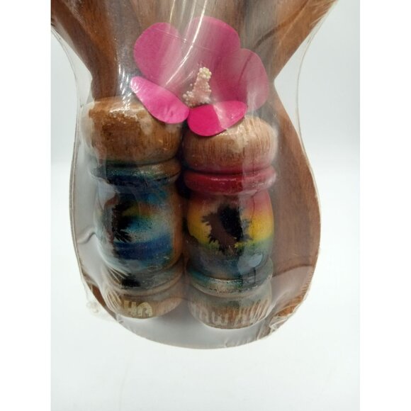 Salt Pepper Shakers Wooden Pineapple Bowl Aloha Hawaii Souvenir Vintage 3 Piece - Picture 14 of 14